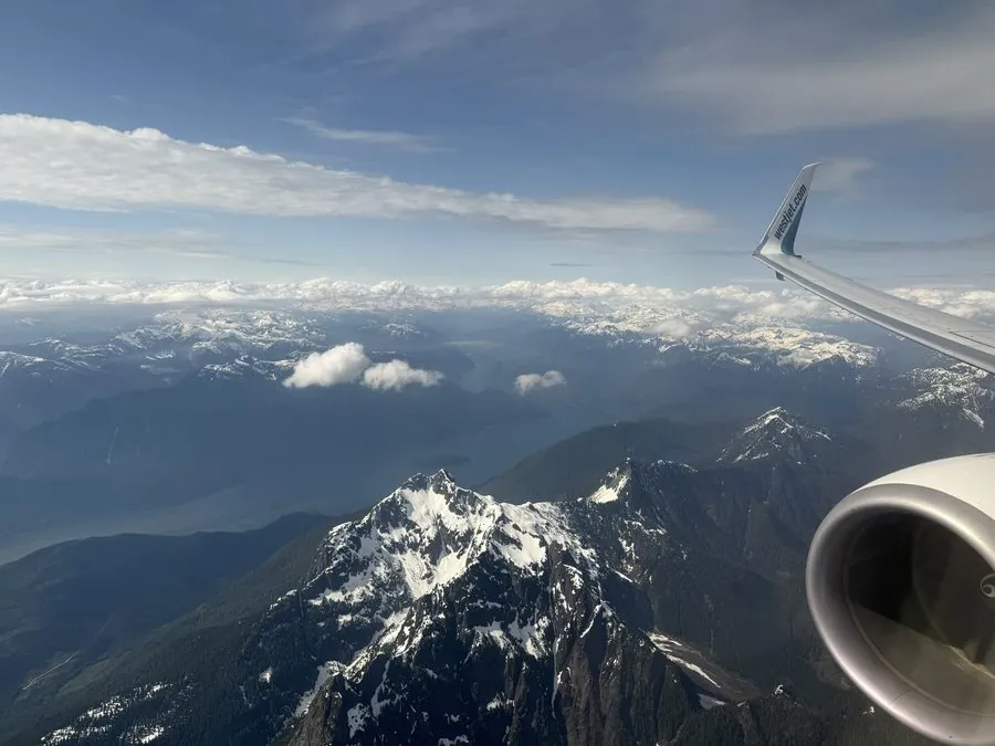 WestJet 737 over the Coast Mountains, British Columbia, 2025